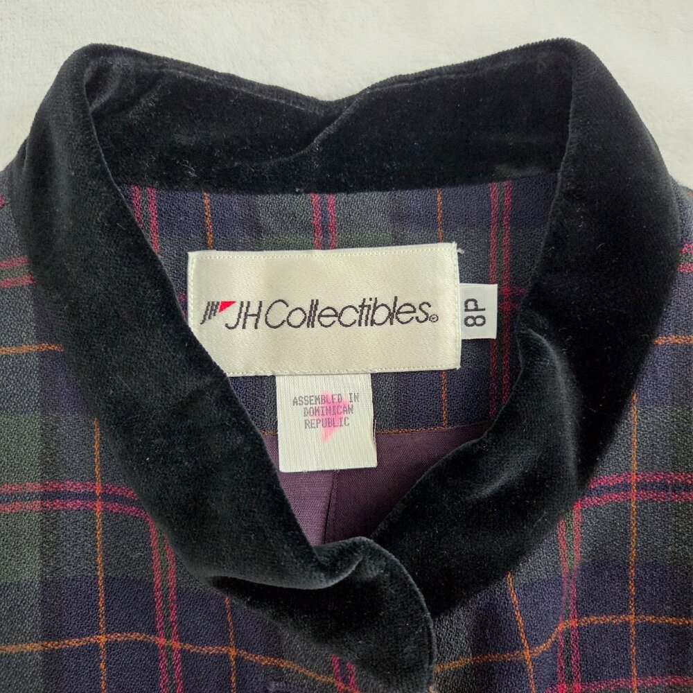 Vtg Wool Plaid Blazer Size 8P Velvet Trim Gold Button Old Money Heritage‎ Preppy - Picture 8 of 15